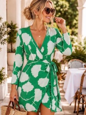 DVF x Target Green Ginkgo Knit Wrap Dress L Botanical Preppy Resort